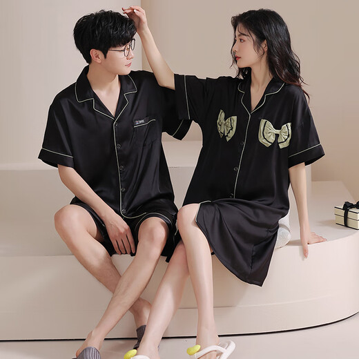 
From the mood couple pajamas for women ice silk summer short-sleeved shorts home clothes men pajamas couple suit one men and one women suit CLS 6210 2XL men [height 180-185 weight 160-180Jin [Jin equals 0.5 kg]]