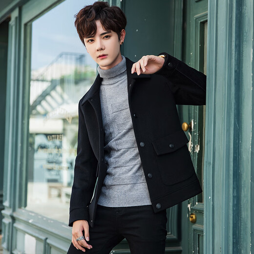 Filixidi woolen coat men's autumn and winter new men's wool short jacket jacket men's casual woolen top black M