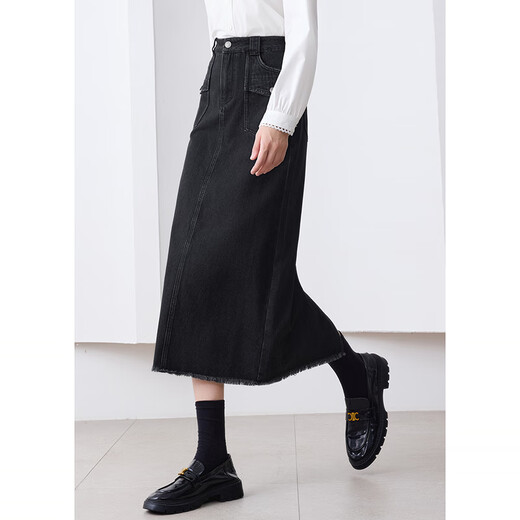 Betu women's autumn new skirt new retro revival high waist denim skirt skirt women 2409T76 black M