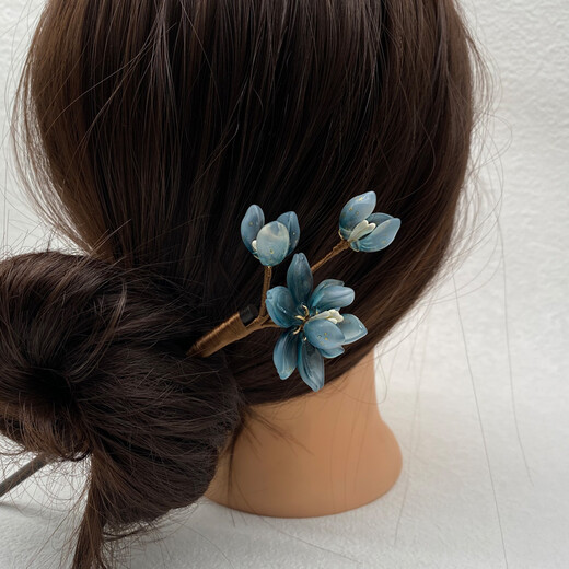 Wanbaozi ink color antique style hairpin Hanfu hair accessories cheongsam hairpin retro headwear step shake classical hairpin glass braided flower ink color wooden hairpin