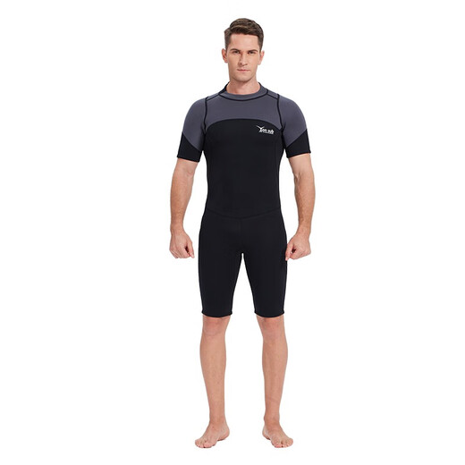 Yon Sub Wetsuit Couple Wetsuit Men and Women One-piece Warm 3mm Winter Swimming Long Sleeve Short Sleeve Swimsuit Deep Diving Surfing Black Gray (Short Sleeve) M