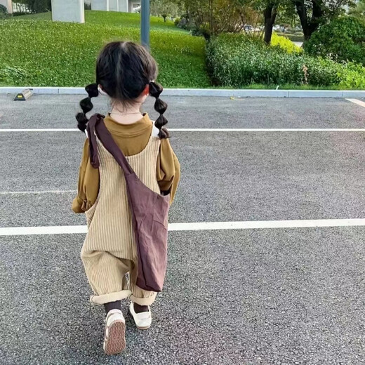 格素凡男女童秋季背带裤套装新款学院风打底衫T恤洋气宽松吊带裤韩版 主图款 80 【建议身高75-85】