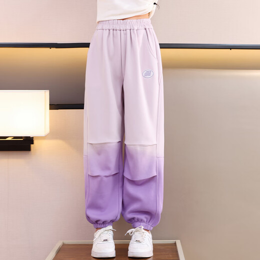 优优1点（Yoyo one）女童裤子春秋儿童新款秋装运动裤2025卫裤女大童洋气长裤 4882白色+16207粉紫（加绒套装 170cm