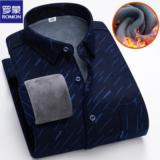 Romon Winter Velvet warmes Hemd Herren kariertes Hemd Langarm verdickter Herbst mittleren Alters und älterer Vater anziehen Kleidung 9902 2xl