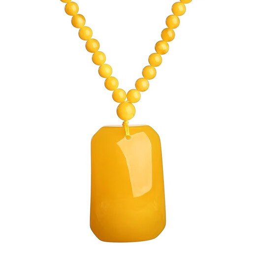 QPQK chicken fat yellow beeswax water drop pendant genuine peace buckle necklace sweater chain second generation amber men and women horse face skirt accessories cloud mist water drop bead chain-free lanyard-certificate