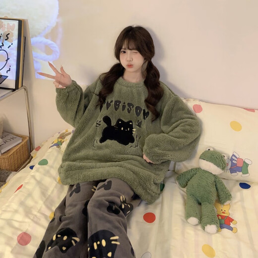 PAJAMAS PEI SHIYAN POUR FEMMES CORAL VELVET HIVER 2024 NOUVEAUX filles de flanelle épaissies Big Children's Child's Warm Set peut être porté à l'extérieur de xx4873 / c Ensemble de flanelle épaissie en peluche xl 170cm115-130jin [Jin est égal à 0,5 kg]