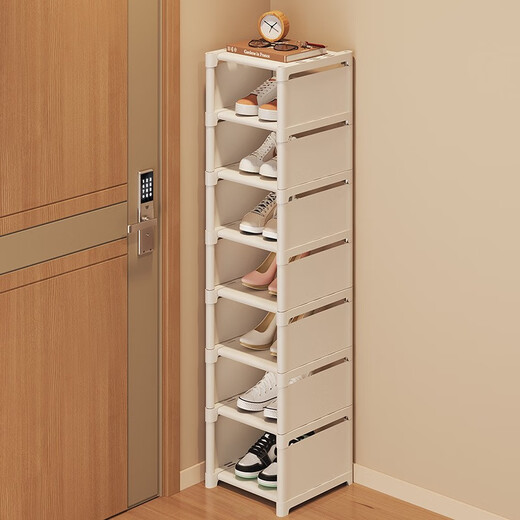 Lohas time single row simple shoe rack door multi-layer household shoe storage narrow shoe rack storage rack dormitory shoe rack white 8 layers