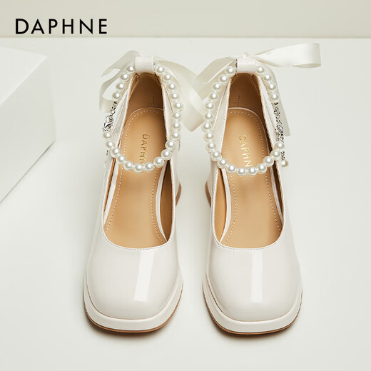 Daphne French thick heel single shoes female bridesmaid Mary Jane shoes temperament high heels evening shoes 4623404078 beige 38