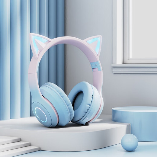 Yijiatong wireless Bluetooth/wired connection headphones Comfortable wear Noise-cancelling high-definition sound quality Cute and flexible Portable and carry-on Cute cat ears BT029C blue