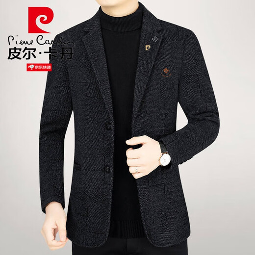 皮尔卡丹（pierre cardin）法国男装毛呢西装男春秋外套男中年男单西外套羊毛呢休闲西服针织 Z62857咖色 L 175