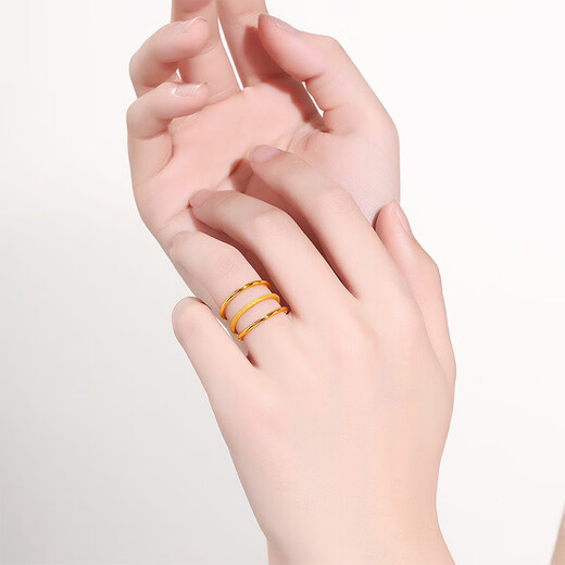 Chow Tai Sang gold ring solid gold Sansheng III plain ring hand ornament hard gold halo frosted birthday gift for girlfriend 1.00g No. 11-(glossy)
