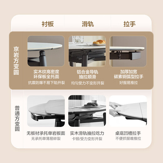 Jingjing Tokyo Made Home Jingyan Dining Table Home Slate Dining Table Small Apartment Retractable Dining Table and Chair Combination 1.3m1 Table 4 Chairs