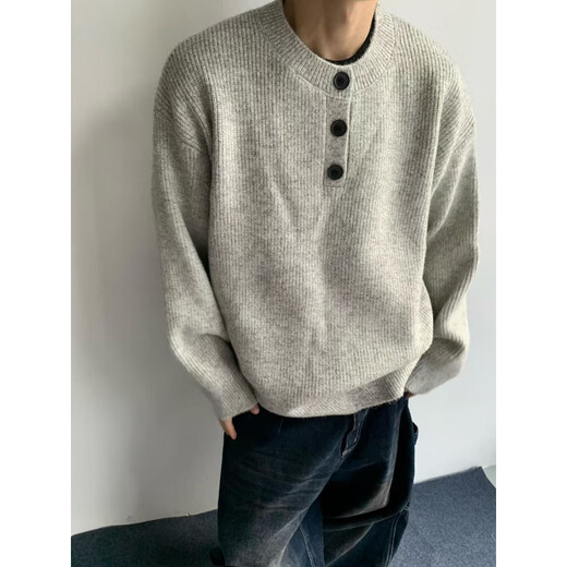 Digada Sweater Men's Autumn and Winter New American Cleanfit Henry Collar Bottoming Shirt Loose Knitted Sweater Men TXS-5010 Gray XL