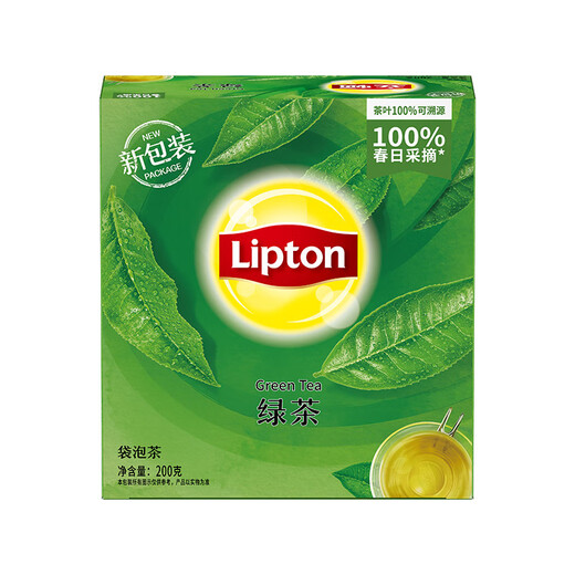 Lipton Green Tea Anhui Huangshan 200g gift non-independent bag double bag tea bag office afternoon tea 2g*100 bags