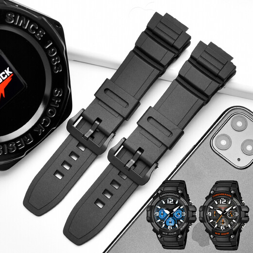 Taige Shiya adapts to Casio watch strap MCW-100H/110H/W-S220/HDD-S100 black resin watch strap convex black black buckle 16mm