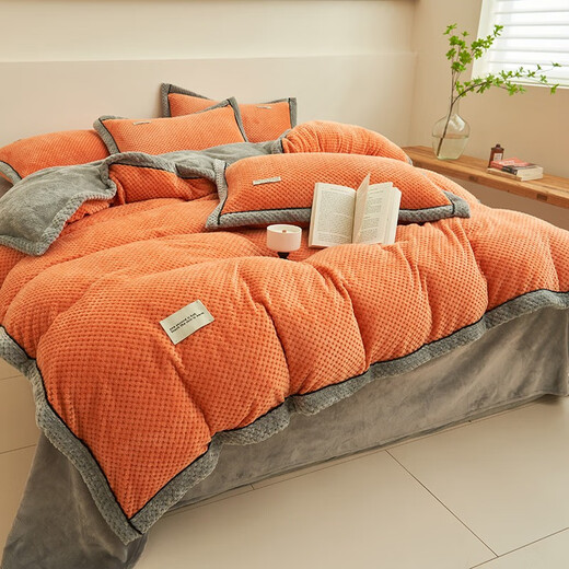 Antarctic quilt core cover integrated detachable wash quilt Beibei velvet single and double winter quilt milk velvet thickened student dormitory bedding [detachable washable quilt cover + quilt core] orange 150*200cm/about 6.5 Jin [Jin equals 0.5 kg] [Autumn and winter quilt]