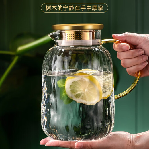 MIDOC light luxury glass water cup, home tea cup, high-looking bark pattern heat-resistant living room drinking cup set for entertaining guests, 6 tree pattern cups + gold frame + tree pattern pot + green tray