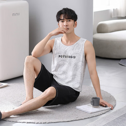 
Modal pajamas men's summer new style modal sleeveless vest casual simple large size dad's home clothes can be worn outside suit 1049 white XL 140-160Jin [Jin equals 0.5 kg]