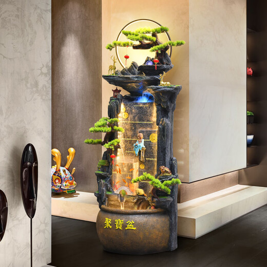 Botianxuan Fengshui Wheel Crown Topfstockfließung Wasser und Geld Ornamente Firma Büro High Mountain Circulation Wasser Landschaft Fischtank Dekoration 9928 Kleine 47*36*111 cm
