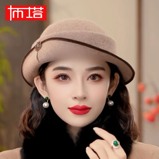 布塔帽子女秋冬季英伦风礼帽保暖羊毛呢毡礼帽百搭时尚复古 混驼
