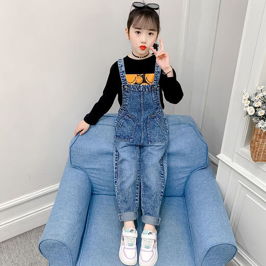 Disney (Disney) Girls Denim Overalls 2023 Spring and Autumn New Korean Style Girls Two-piece Suit Children's Loose Western Style Overalls Single Piece MK-212 Overalls Regular Size 150 Don't be too big