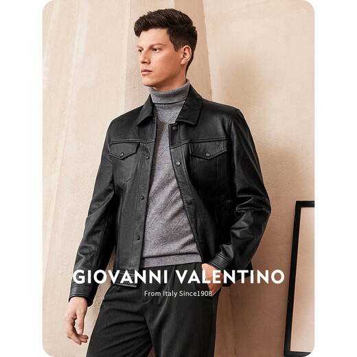 
GIOVANNI VALENTINO Casual Men's Genuine Leather Jacket Men's Cowhide Lapel Jacket