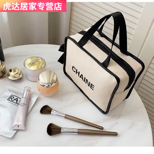 New internet celebrity super popular ins waterproof canvas cosmetic bag portable large capacity skin care product storage wash travel bag black large size