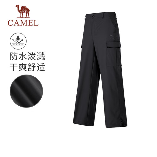骆驼工装裤男女款秋季防水休闲裤户外登山运动裤加绒梭织冲锋长裤 Y14CAY6625，幻影黑，男 【单层】 3XL