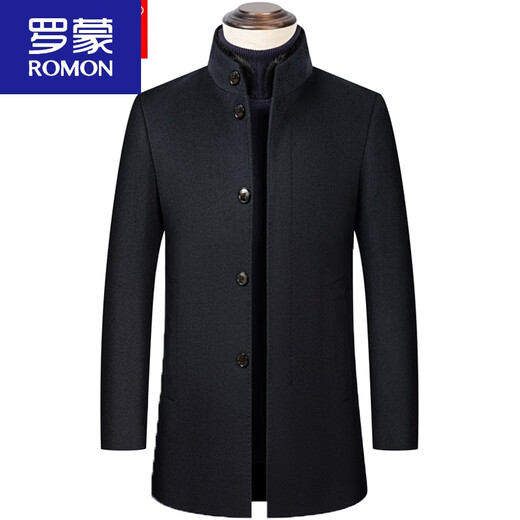 Romon woolen coat for men, medium-length, middle-aged, winter, thickened stand-up collar, sheep, cashmere, woolen coat for dad, dark gray HYX1802 down liner 175/92A