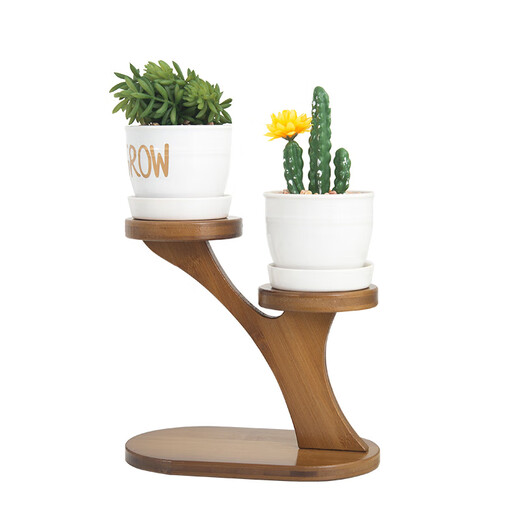 Kang Qianqiu desktop multi-layer small flower rack green ivy succulent flower pot plant balcony living room office desk mini flower pot rack bamboo wood tea gardening two-storey