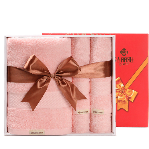 Jie Liya (grace) bath towel gift box three-piece set pure cotton thickened one bath towel and two towels set wedding gift customization 0474 gray one bath towel and two towels business box