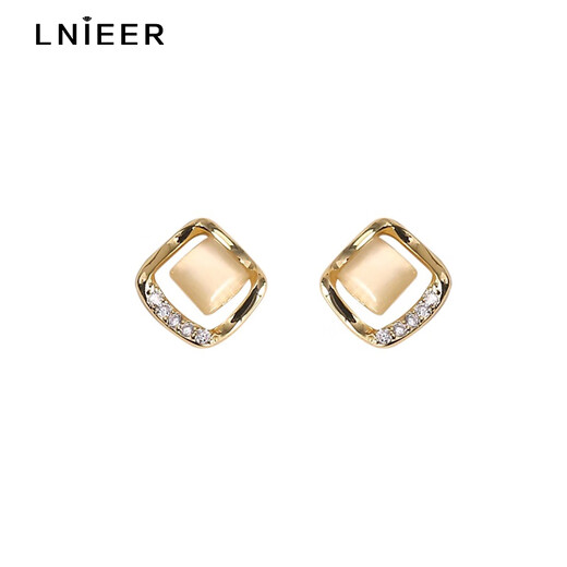LnieerS925 Silver Cat's Eye Square Earrings 2025 New Trendy Western Earrings High-end Temperament Women's Earrings Hollow Cat's Eye Earrings 925 Silver Needles