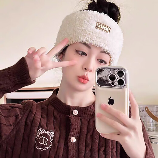 Hongyun Warmth Artifact Headband Women's Widened Forehead Protection Windproof Headband Sports Knitted Hairband Face Washing Bandana Beige Plush Headband F169