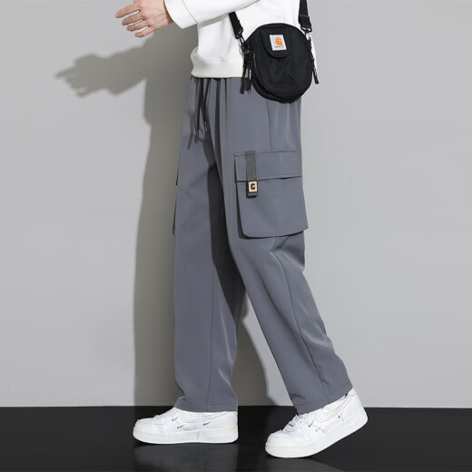 皮尔卡丹（pierre cardin）直筒工装裤子男春秋款大码男裤夏季薄款美式加肥加大休闲裤 9930黑色 8XL
