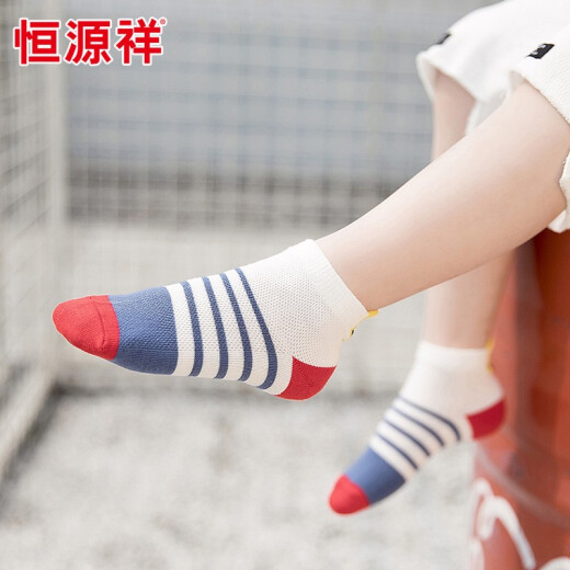 Hengyuanxiang children's socks spring and summer baby socks mesh cotton socks boys and girls short socks five colors 10 pairs [(5-8 years old) suitable for feet about 17-20CM]