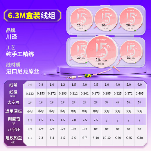 Kawaze upgraded knotless line component main line set imported fishing line main line nylon line strong pull wild fishing black pit line set 6.3 meters 6 rolls free 6-axis main line storage box No. 2.0