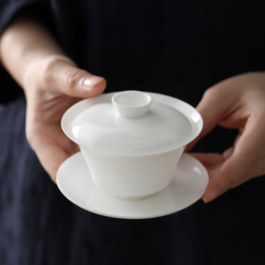 Yipin Workshop Chaozhou Bone China Thin Body Sancai Covered Bowl Small Tea Cup Kung Fu Tea Set High-end Tea Bowl with Lid Elegant High Bone China Thin Body Covered Bowl + 3 Bone China Taste Cups