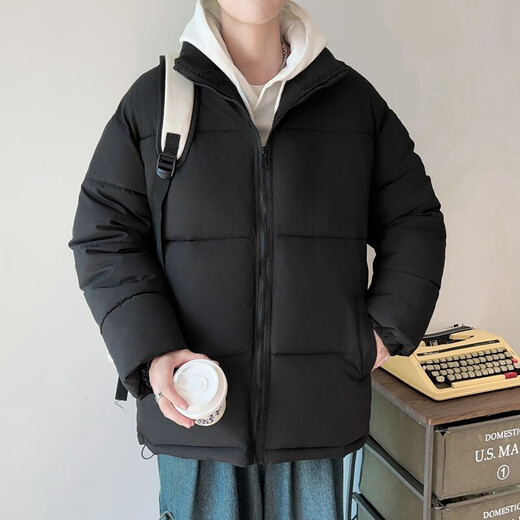 Down Cotton Jacket Men's Trendy Lightweight Cotton Jacket 2025 New Thick Large Size Warm Black Bakery Jacket Apricot 5XL