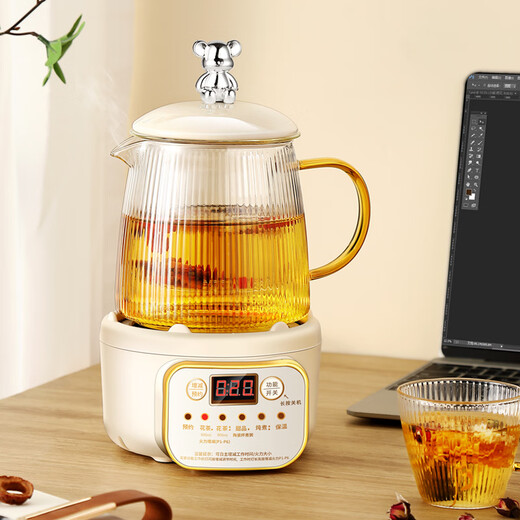 Good tool health pot all-glass kettle multi-function teapot mini office teapot for one person filter separated insulation stewing pot health cup small tea flower teapot smart model 0.85L glass cup + glass tea drain