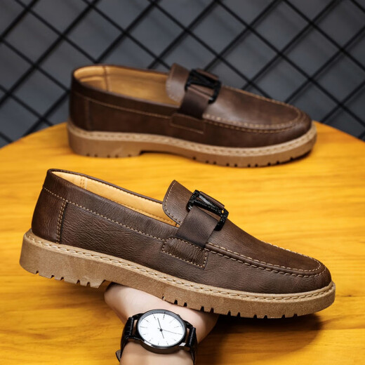Changxiang Huili 2024 Summer Men's Men's Black Leather Cover Casual Lazy Shoes One Foot Lazy Shoes Korean Style Youth Beanie Shoes Men D829 Black 40