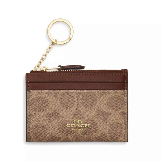 COACH gives New Year gift card holder women's key ring zipper card holder mini ID bag CW870 khaki brown IMXHE