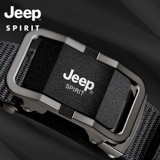 JEEP SPIRIT帆布腰带男青年自动扣休闲编织战术腰带年轻人皮带潮流裤带军训 枪扣-黑色带身 120cm