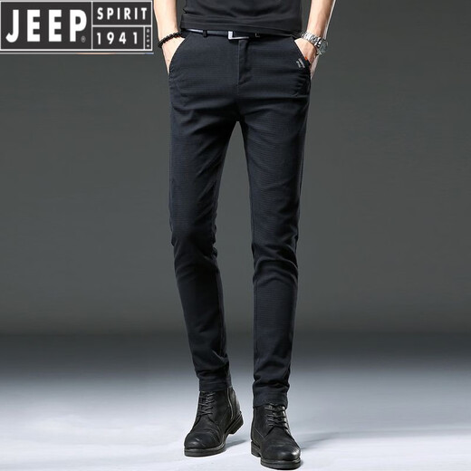 JEEP SPIRIT男士高档牛仔裤春秋款2025新款潮流弹力修身小脚裤休闲款青年长裤 【品质好货】HO653黑色 30 (腰围2尺3)