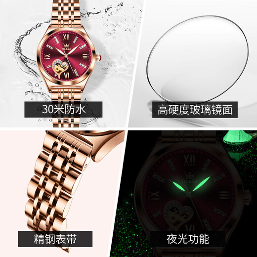 OLEVS Swiss Certified Brand Watches for Women Mechanical Watches Temperamento completamente automático Soccina para mujeres Relojes de mujeres impermeables luminosas