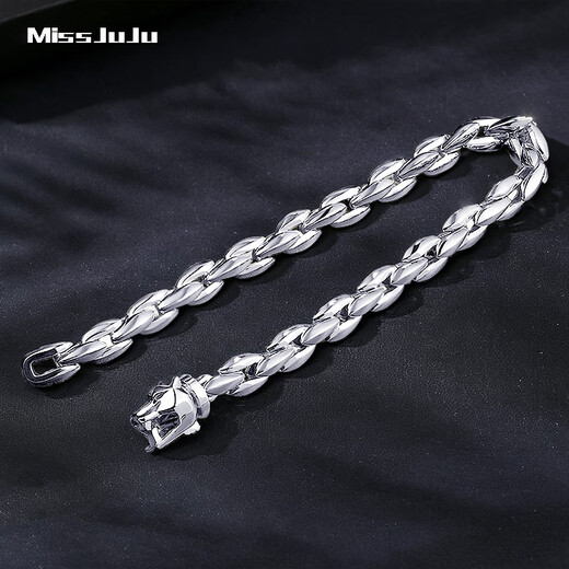 Miss JuJu boutique pt950 pure platinum bracelet for men, platinum wolf head bracelet, domineering and high-end jewelry for men, weighs 28.48g, is 16cm long, and is about 6.2mm thick.