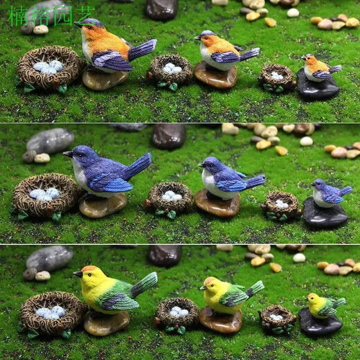 Phoebe gardening micro-landscape ornaments bird resin crafts cute simulation bird's nest gardening bonsai decorative bird eggs large blue bird