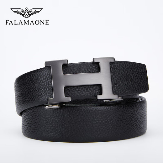 法莱阿玛尼（FALAMAONE）品牌皮带男牛皮自动扣腰带真皮商务高档裤带生日礼物送男友老公 百搭枪色/PD826Q【专柜礼盒】 110cm -140cm默认随机（可修剪）