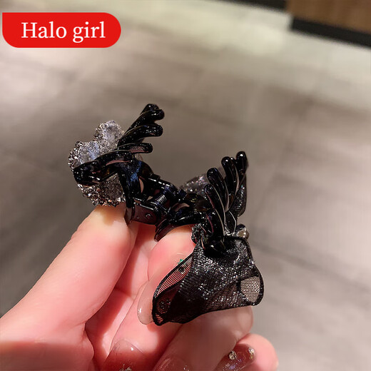HALO GIRL2024新款小众蝴蝶结抓夹女网红带钻侧边刘海碎发夹气质鲨鱼夹头饰 黑色抓夹(2个装)