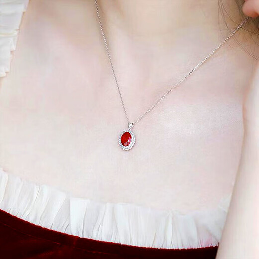 Haikai Necklace Women's Ruby Necklace Luxury Jewelry Valentine's Day Birthday Gift for Wife or Girlfriend 5 Carat Ruby Necklace (Approx./Selected Flawless)