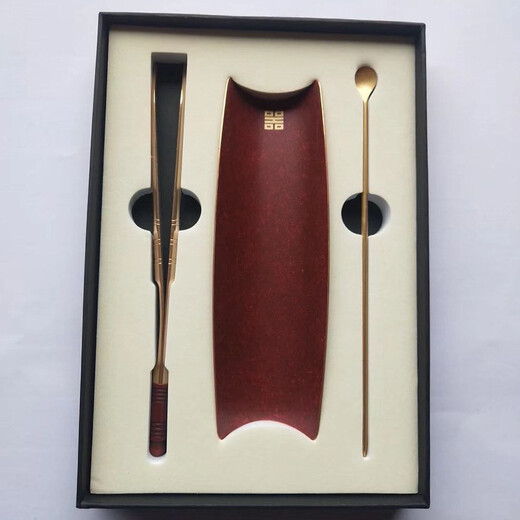 Rongjun handmade copper tea lotus tea three-piece set Kung Fu tea set accessories tea ceremony tea spoon Zen tea spoon tea shovel three-piece brass set - red